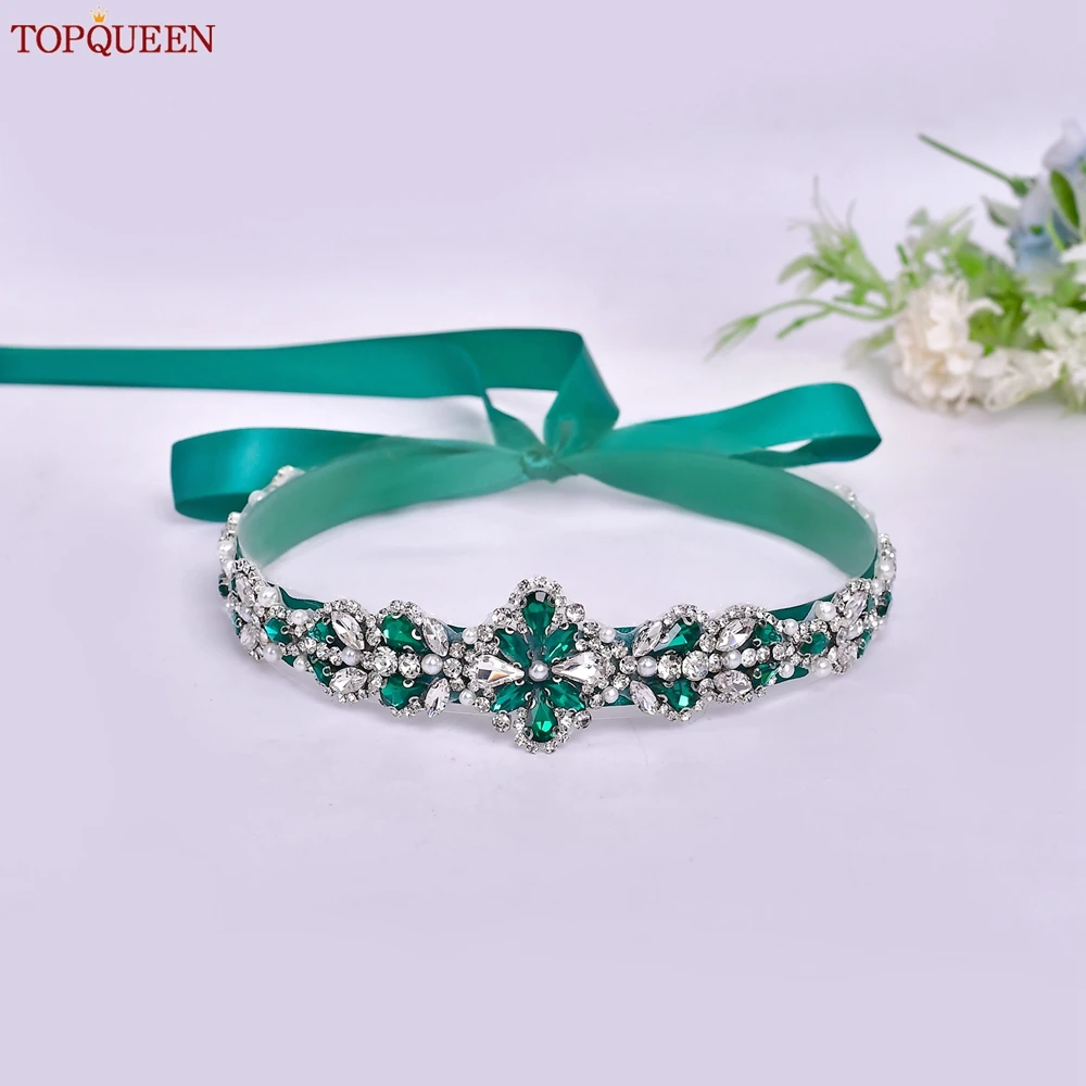 TOPQUEEN Multiple Styles Green Belt With Diamonds Bridal Wedding Accessories Rhinestone Women'S Dresses Evening Girdles S30