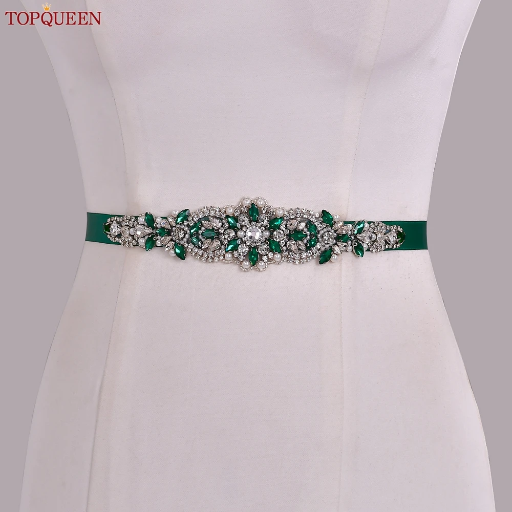 TOPQUEEN Multiple Styles Green Belt With Diamonds Bridal Wedding Accessories Rhinestone Women'S Dresses Evening Girdles S30