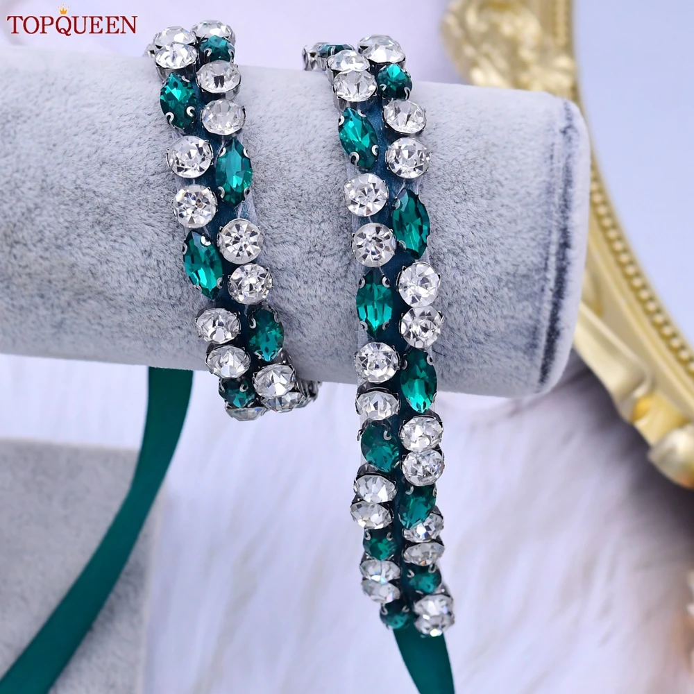 TOPQUEEN Multiple Styles Green Belt With Diamonds Bridal Wedding Accessories Rhinestone Women'S Dresses Evening Girdles S30