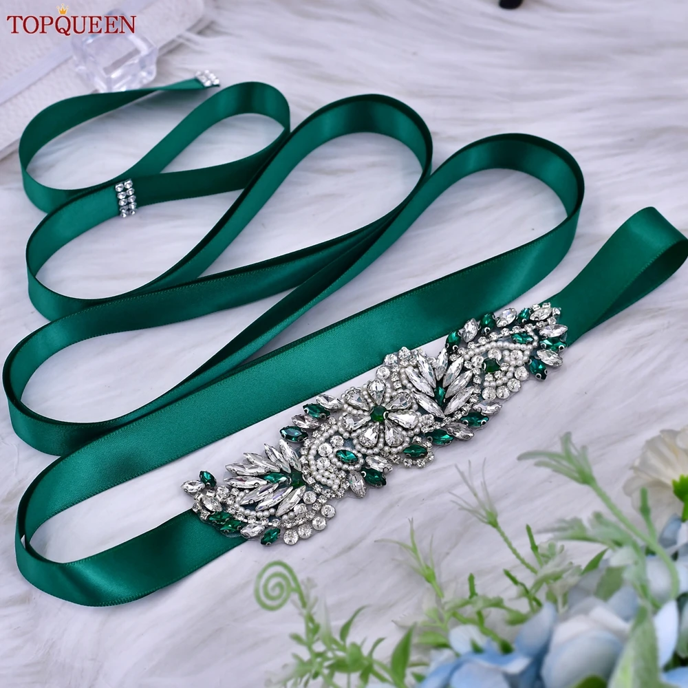 TOPQUEEN Multiple Styles Green Belt With Diamonds Bridal Wedding Accessories Rhinestone Women'S Dresses Evening Girdles S30