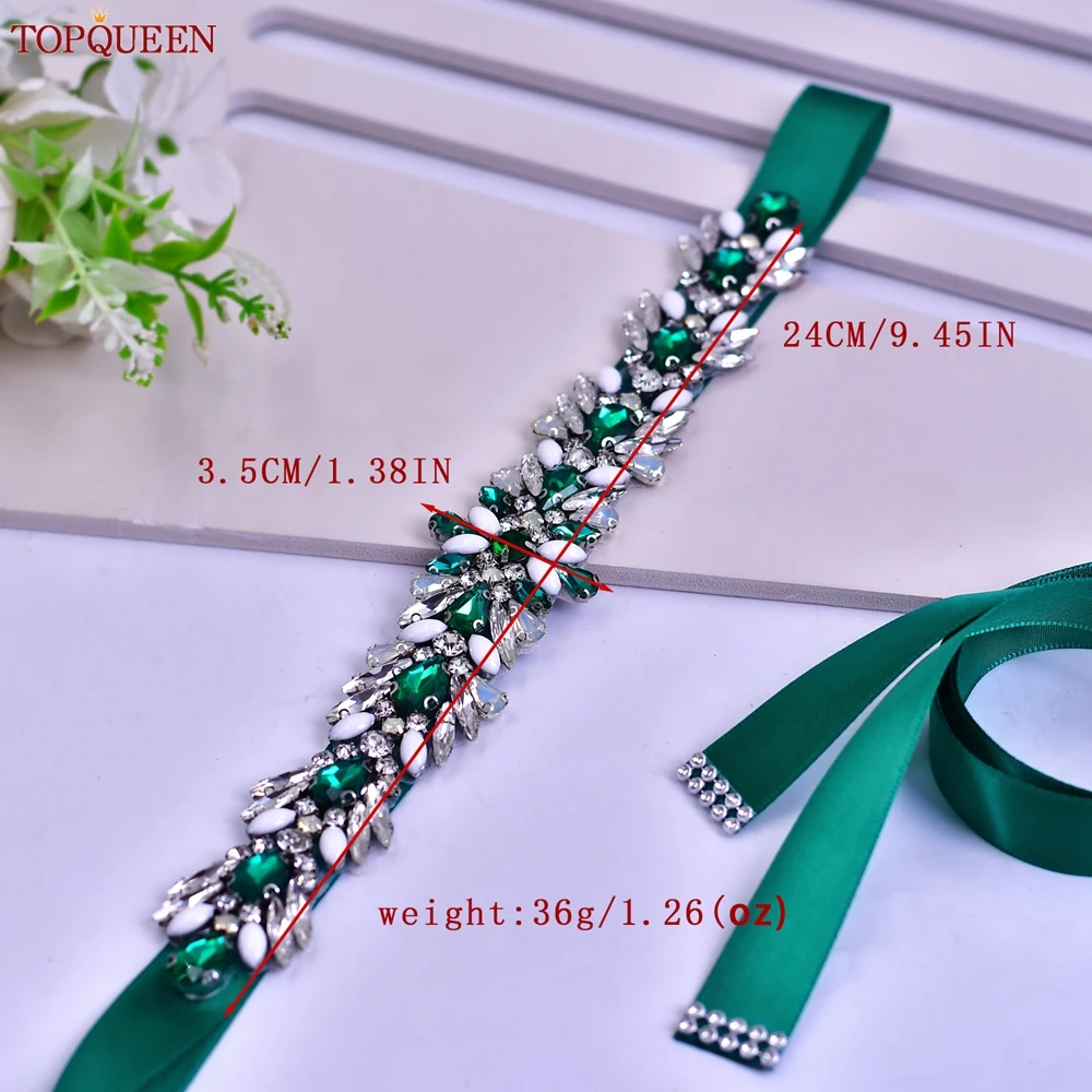 TOPQUEEN Multiple Styles Green Belt With Diamonds Bridal Wedding Accessories Rhinestone Women'S Dresses Evening Girdles S30