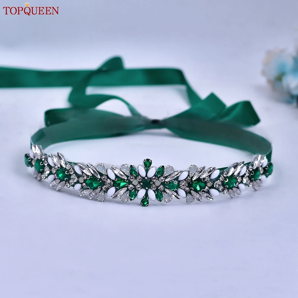 TOPQUEEN Multiple Styles Green Belt With Diamonds Bridal Wedding Accessories Rhinestone Women'S Dresses Evening Girdles S30