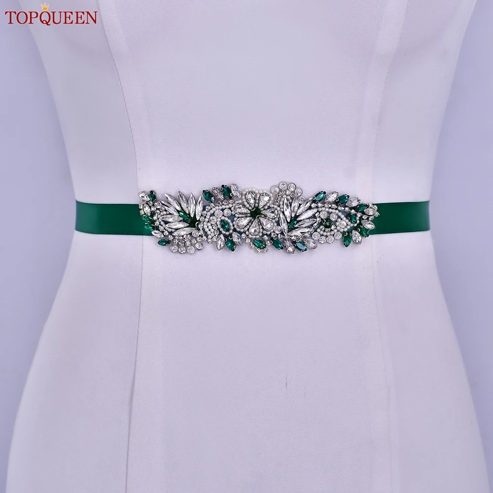 TOPQUEEN Multiple Styles Green Belt With Diamonds Bridal Wedding Accessories Rhinestone Women'S Dresses Evening Girdles S30