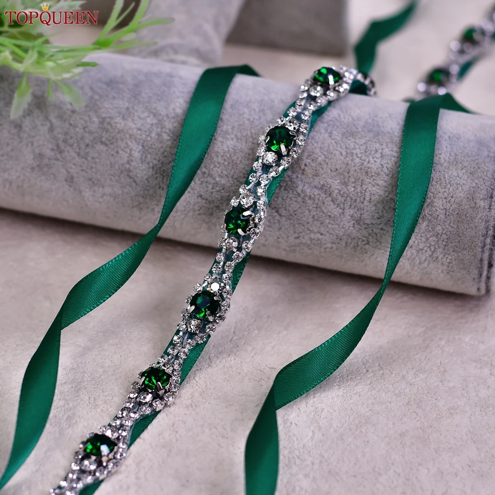 TOPQUEEN Multiple Styles Green Belt With Diamonds Bridal Wedding Accessories Rhinestone Women'S Dresses Evening Girdles S30