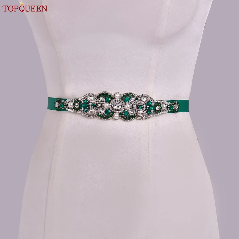 TOPQUEEN Multiple Styles Green Belt With Diamonds Bridal Wedding Accessories Rhinestone Women'S Dresses Evening Girdles S30