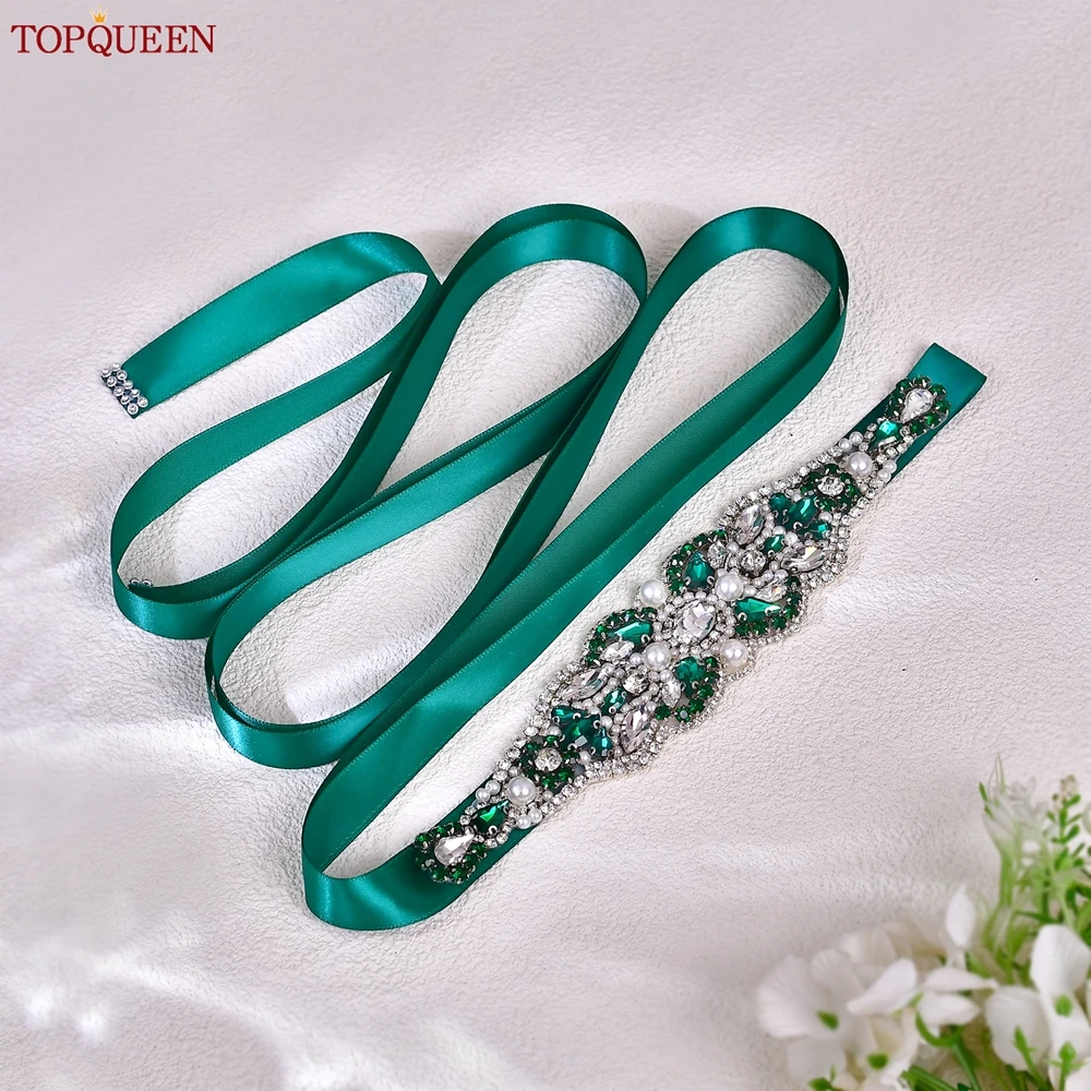 TOPQUEEN Multiple Styles Green Belt With Diamonds Bridal Wedding Accessories Rhinestone Women'S Dresses Evening Girdles S30