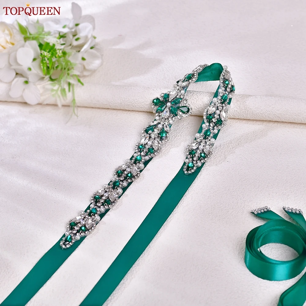 TOPQUEEN Multiple Styles Green Belt With Diamonds Bridal Wedding Accessories Rhinestone Women'S Dresses Evening Girdles S30