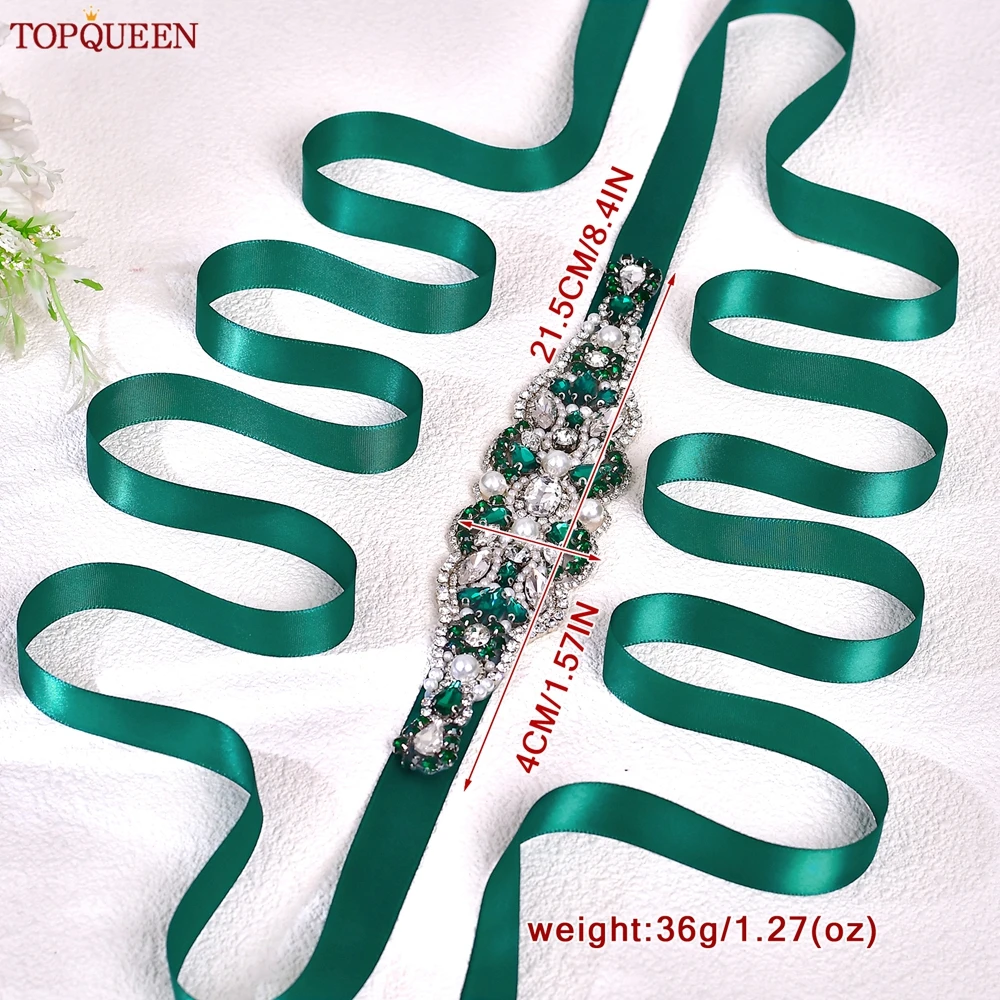 TOPQUEEN Multiple Styles Green Belt With Diamonds Bridal Wedding Accessories Rhinestone Women'S Dresses Evening Girdles S30