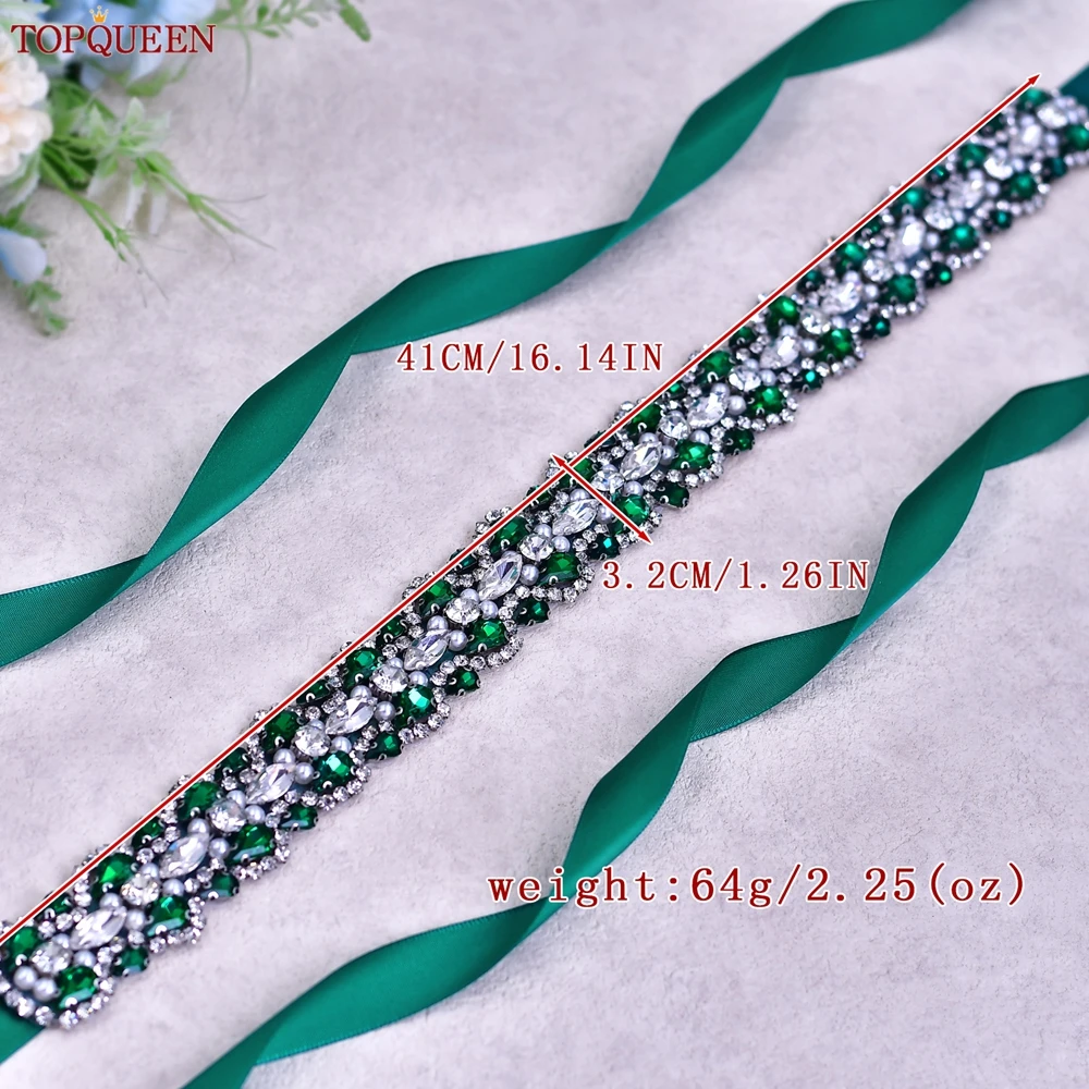 TOPQUEEN Multiple Styles Green Belt With Diamonds Bridal Wedding Accessories Rhinestone Women'S Dresses Evening Girdles S30