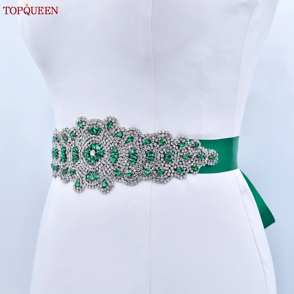 TOPQUEEN Multiple Styles Green Belt With Diamonds Bridal Wedding Accessories Rhinestone Women'S Dresses Evening Girdles S30