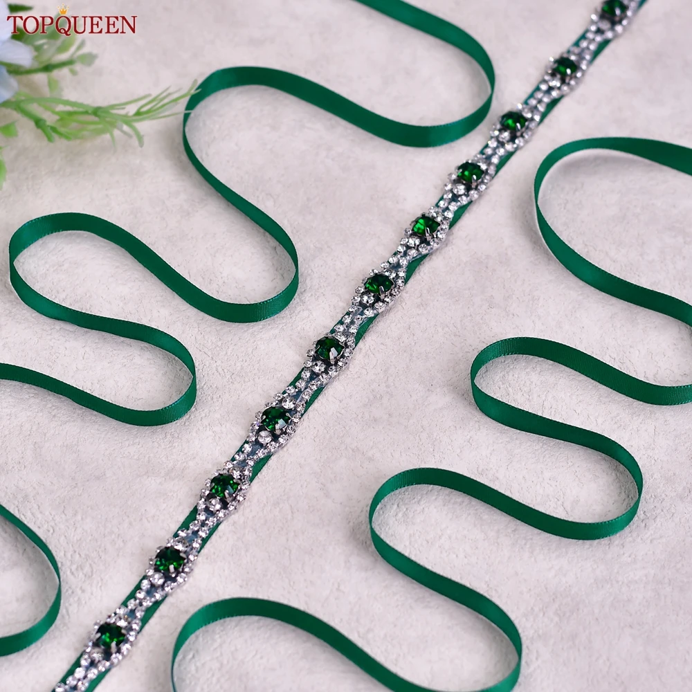 TOPQUEEN Multiple Styles Green Belt With Diamonds Bridal Wedding Accessories Rhinestone Women'S Dresses Evening Girdles S30