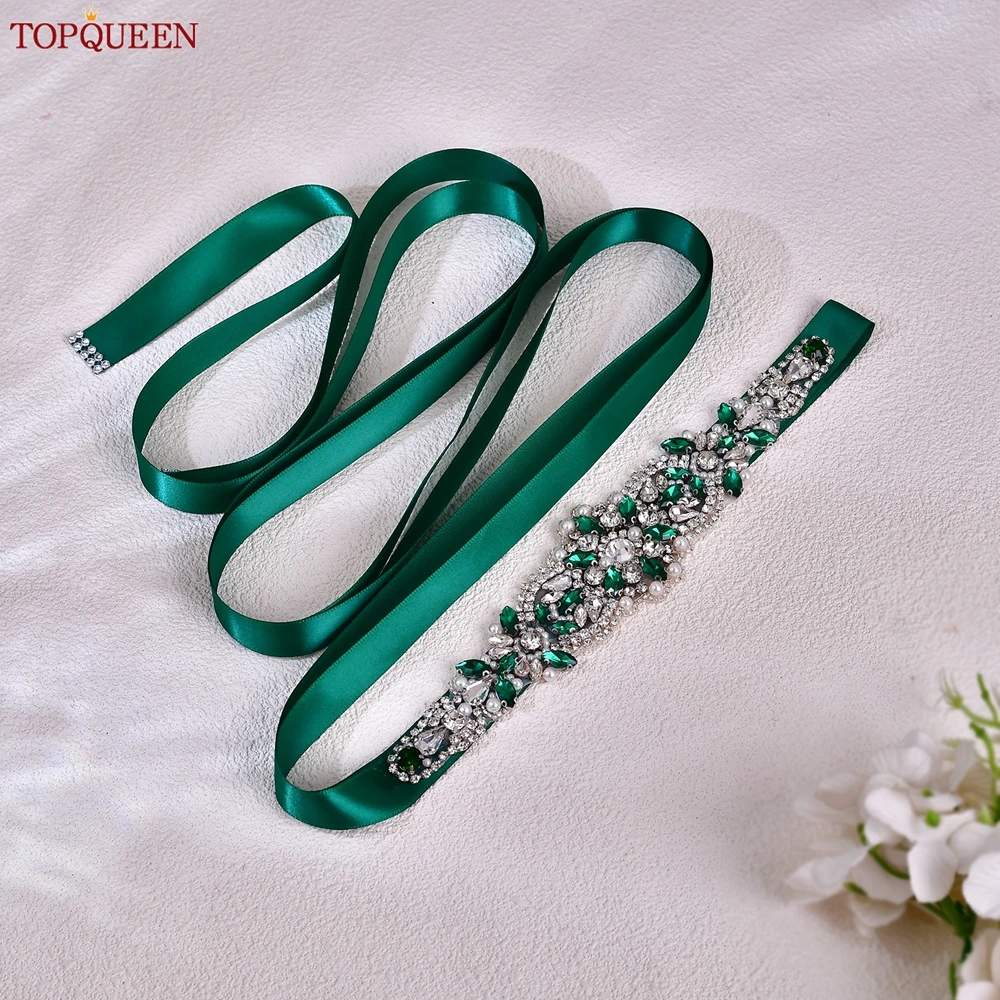 TOPQUEEN Multiple Styles Green Belt With Diamonds Bridal Wedding Accessories Rhinestone Women'S Dresses Evening Girdles S30