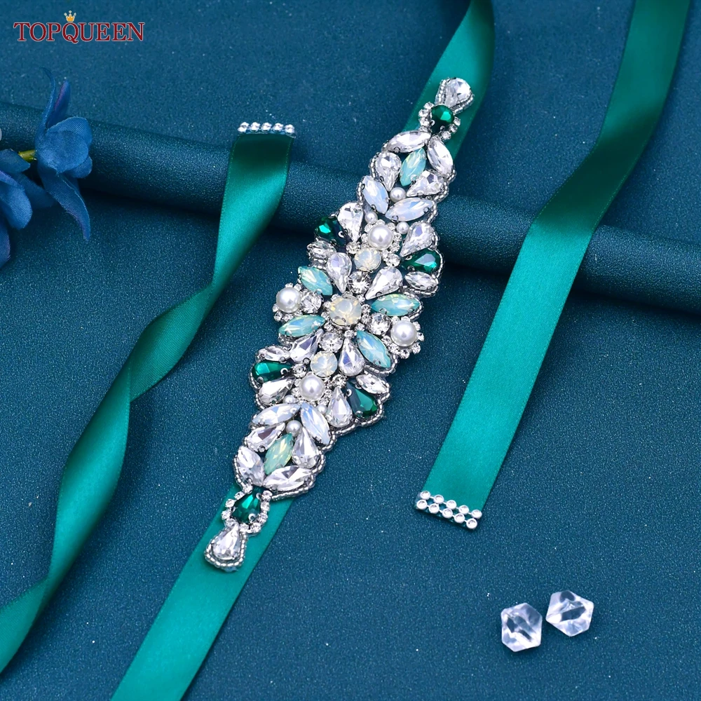 TOPQUEEN Multiple Styles Green Belt With Diamonds Bridal Wedding Accessories Rhinestone Women'S Dresses Evening Girdles S30
