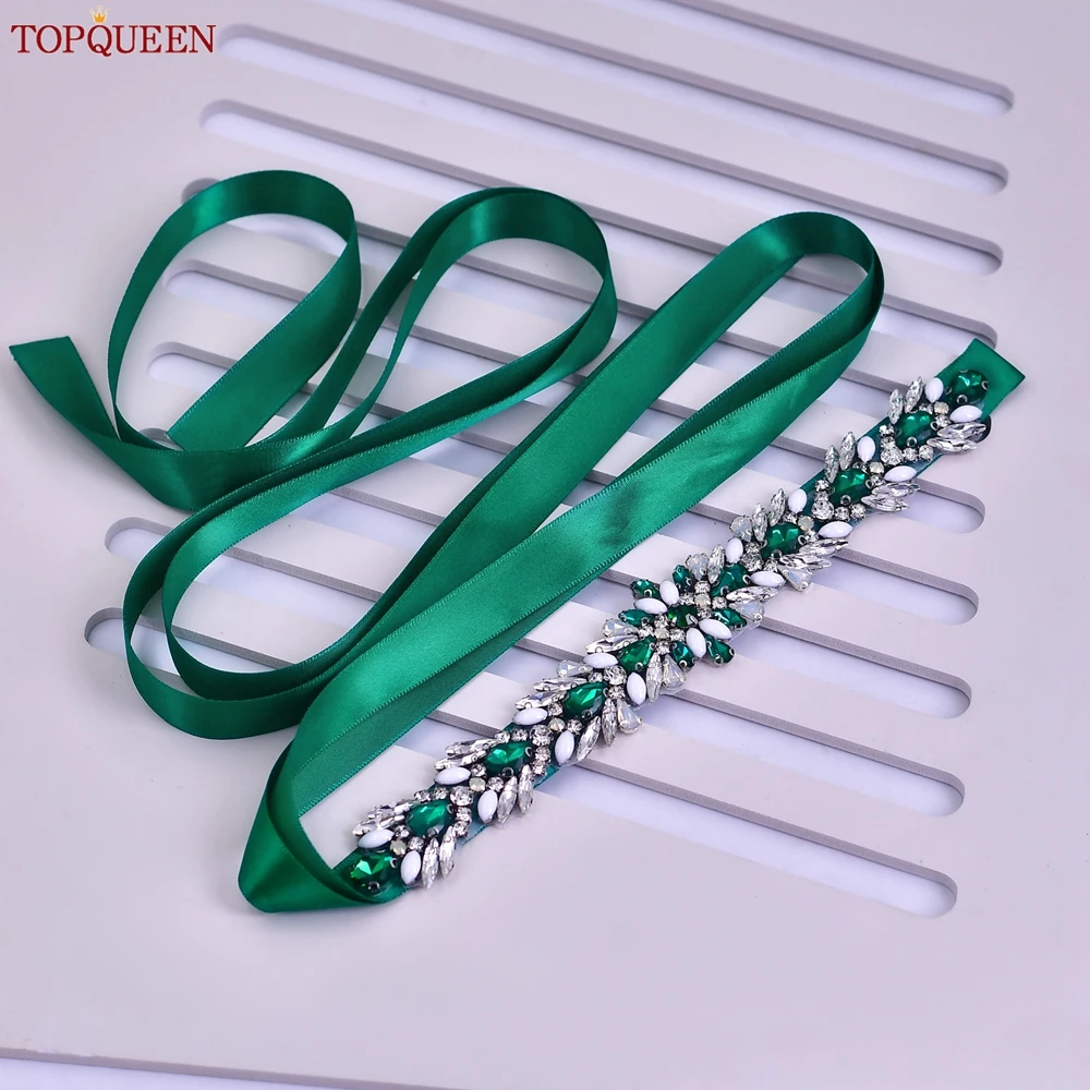 TOPQUEEN Multiple Styles Green Belt With Diamonds Bridal Wedding Accessories Rhinestone Women'S Dresses Evening Girdles S30