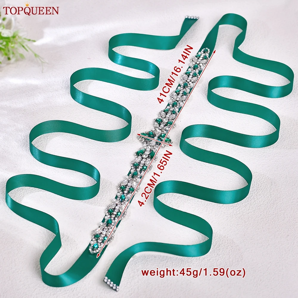 TOPQUEEN Multiple Styles Green Belt With Diamonds Bridal Wedding Accessories Rhinestone Women'S Dresses Evening Girdles S30