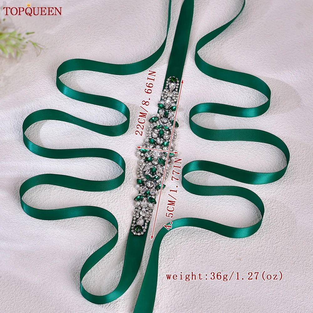 TOPQUEEN Multiple Styles Green Belt With Diamonds Bridal Wedding Accessories Rhinestone Women'S Dresses Evening Girdles S30