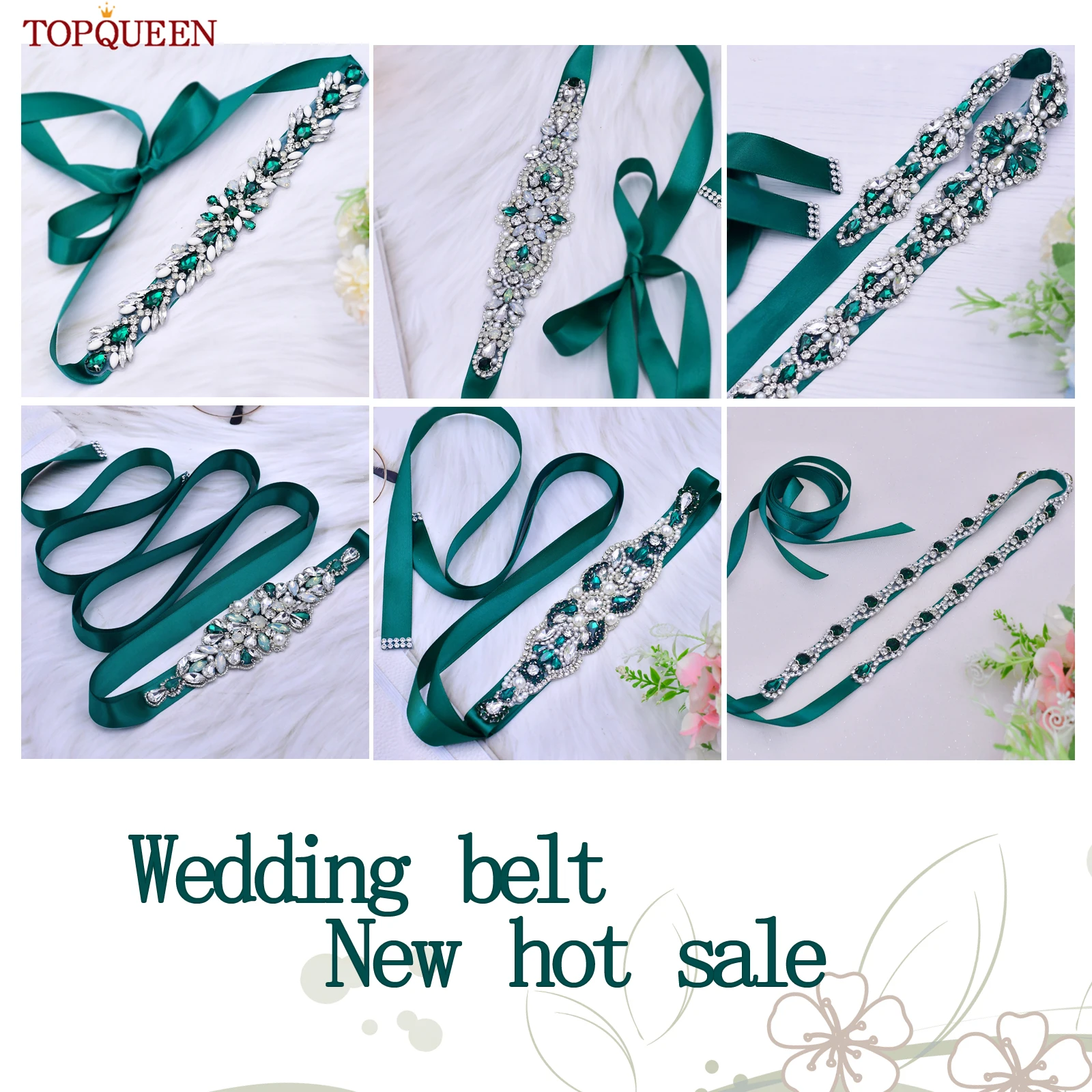 TOPQUEEN Multiple Styles Green Belt With Diamonds Bridal Wedding Accessories Rhinestone Women'S Dresses Evening Girdles S30
