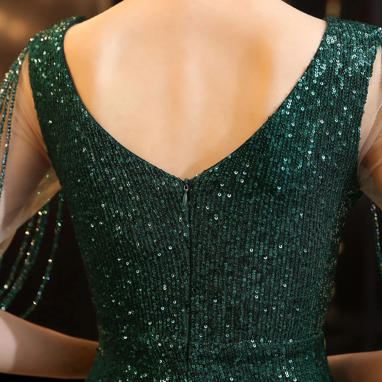 DEERVEADO Mermaid Evening Dress Beaded Long Formal Dress Women's Bodycon Maxi Dress Evening Party Gown