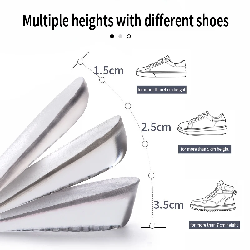 Silicone Gel Invisible Height Increase Insole Heel Lifting Inserts Shoe Foot Care Protector Elastic Cushion Insert for Men Women