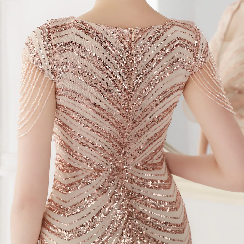 DEERVEADO Elegant V Neck Mermaid Evening Dress Long Luxury Beads Women Prom Party Dresses Formal Occasion Dress 19085