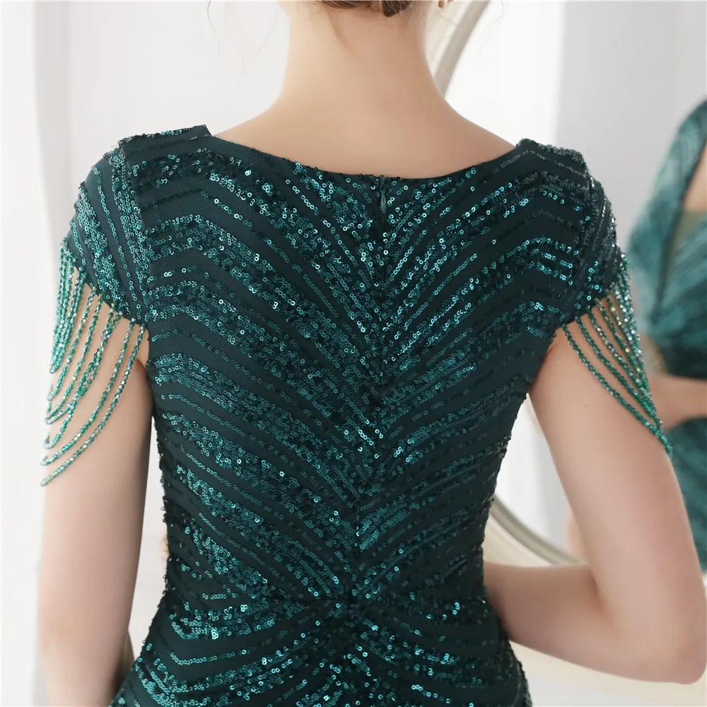 DEERVEADO Elegant V Neck Mermaid Evening Dress Long Luxury Beads Women Prom Party Dresses Formal Occasion Dress 19085