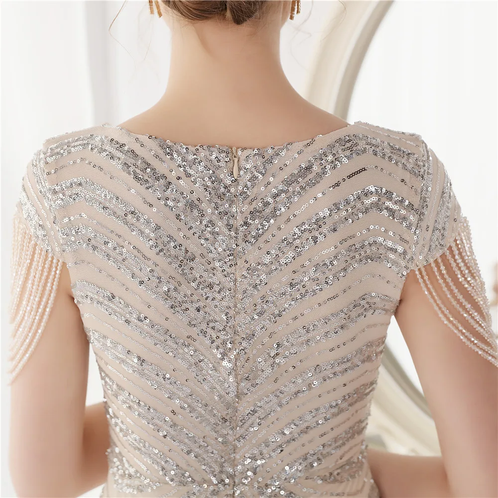 DEERVEADO Elegant V Neck Mermaid Evening Dress Long Luxury Beads Women Prom Party Dresses Formal Occasion Dress 19085