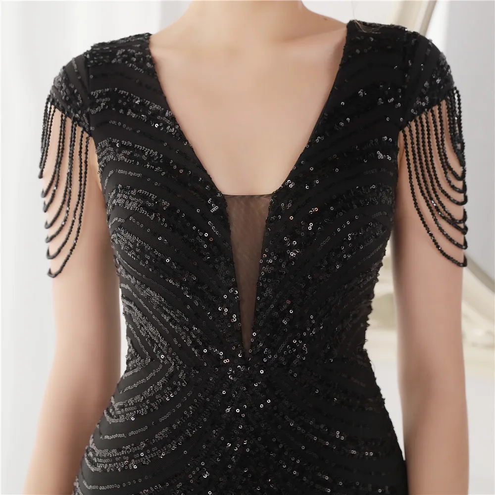 DEERVEADO Elegant V Neck Mermaid Evening Dress Long Luxury Beads Women Prom Party Dresses Formal Occasion Dress 19085