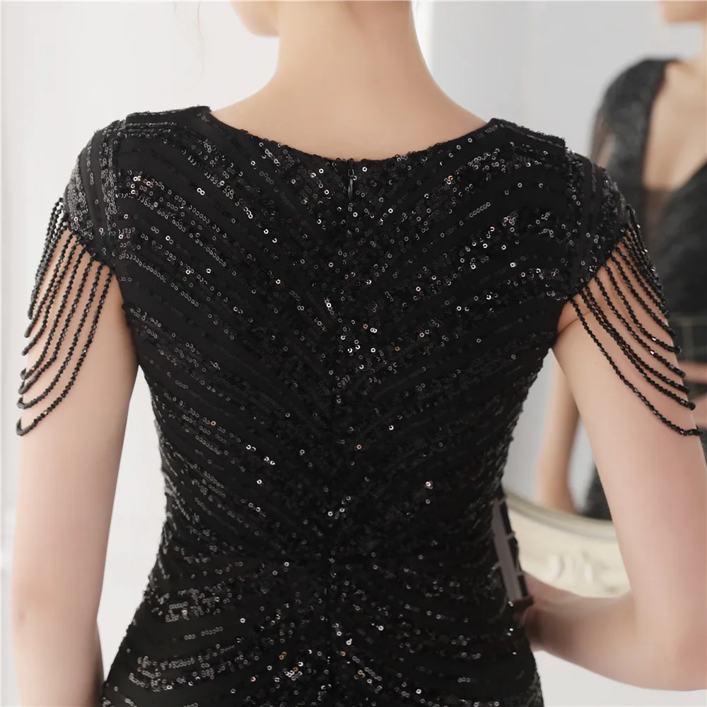 DEERVEADO Elegant V Neck Mermaid Evening Dress Long Luxury Beads Women Prom Party Dresses Formal Occasion Dress 19085