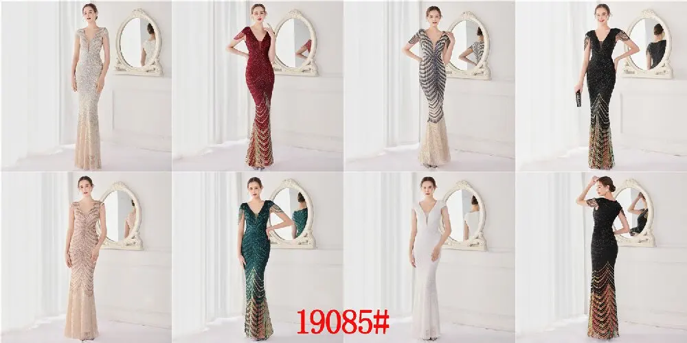 DEERVEADO Elegant V Neck Mermaid Evening Dress Long Luxury Beads Women Prom Party Dresses Formal Occasion Dress 19085