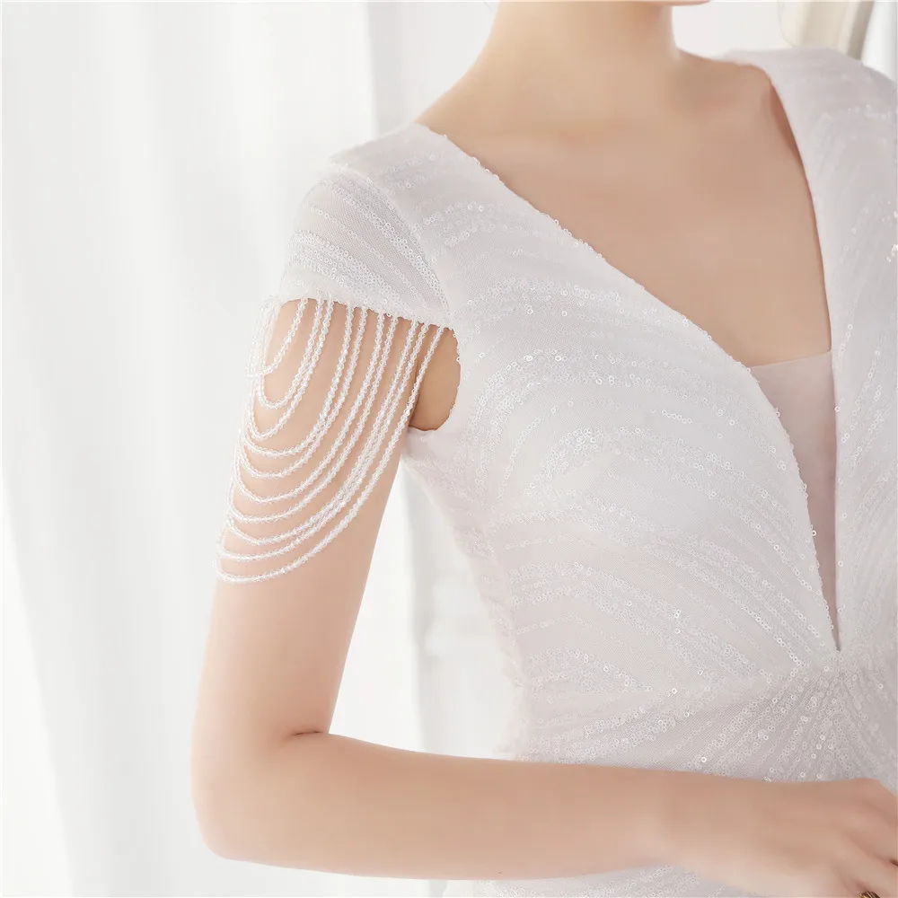 DEERVEADO Elegant V Neck Mermaid Evening Dress Long Luxury Beads Women Prom Party Dresses Formal Occasion Dress 19085
