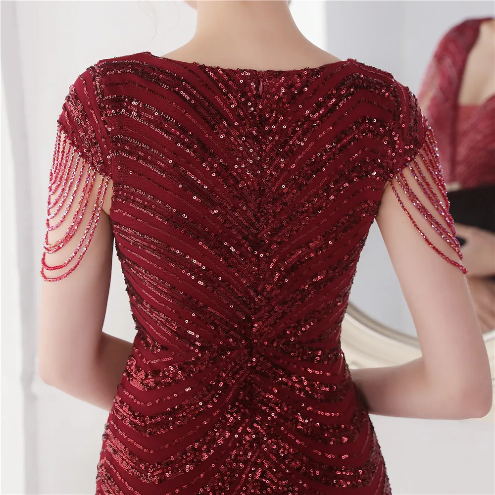 DEERVEADO Elegant V Neck Mermaid Evening Dress Long Luxury Beads Women Prom Party Dresses Formal Occasion Dress 19085