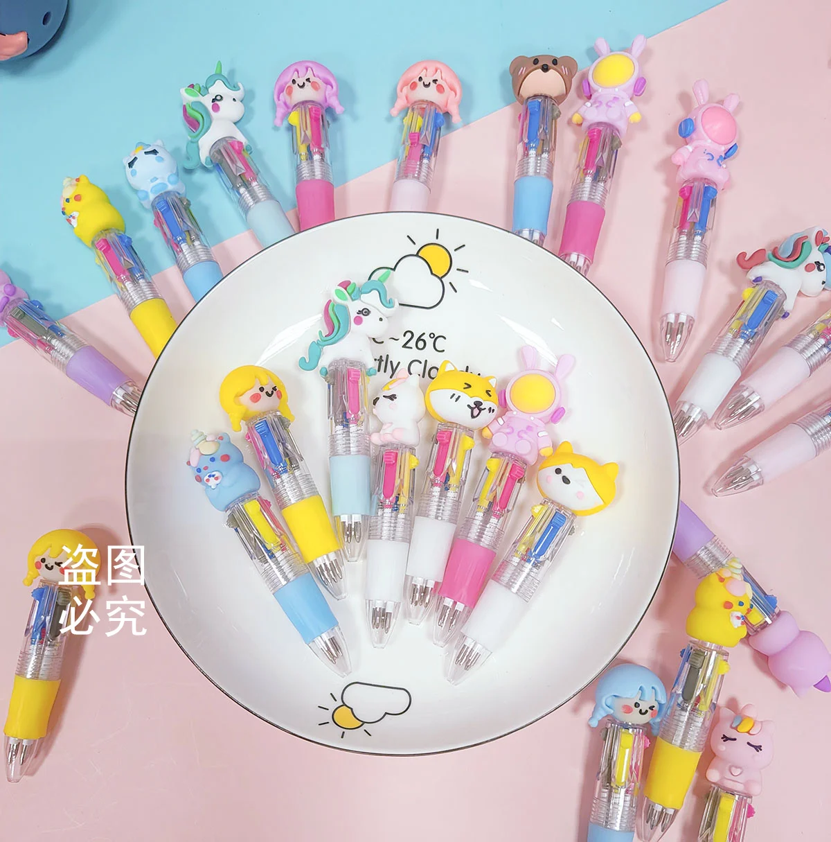 20Pcs/Lot Cute Cartoon 4 Color Mini Ballpoint Pen Kawaii Unicorn Flamingo Retractable Pen Stationery Gift School Office Supplies