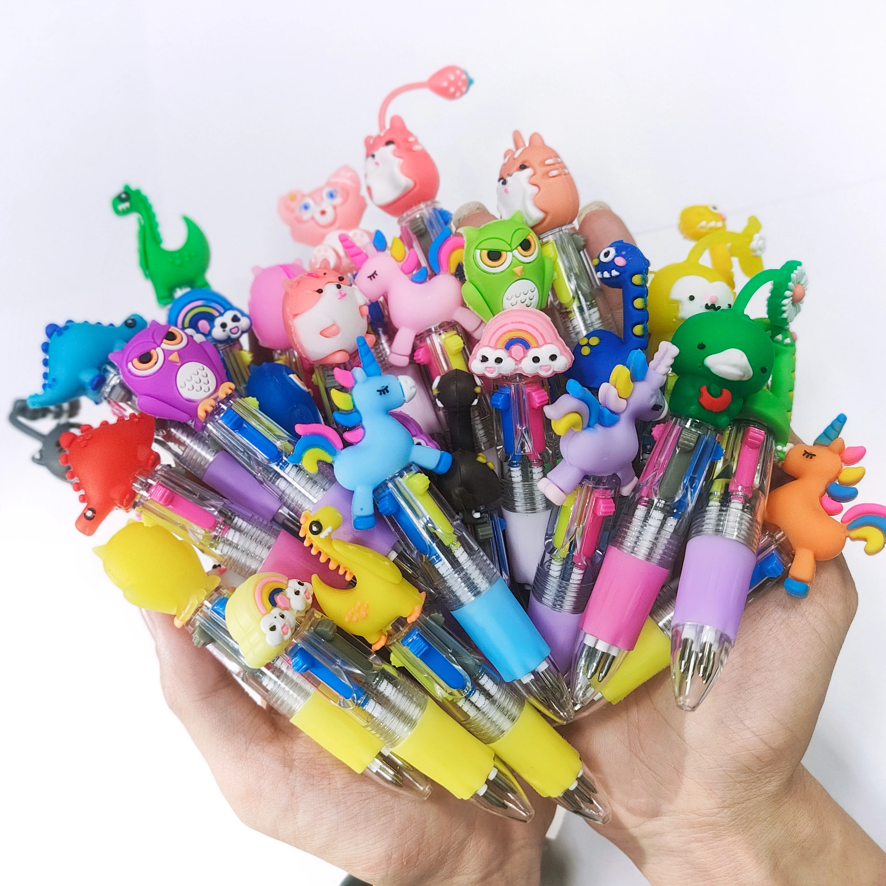 20Pcs/Lot Cute Cartoon 4 Color Mini Ballpoint Pen Kawaii Unicorn Flamingo Retractable Pen Stationery Gift School Office Supplies
