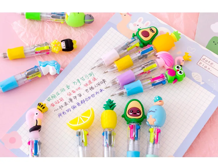 20Pcs/Lot Cute Cartoon 4 Color Mini Ballpoint Pen Kawaii Unicorn Flamingo Retractable Pen Stationery Gift School Office Supplies