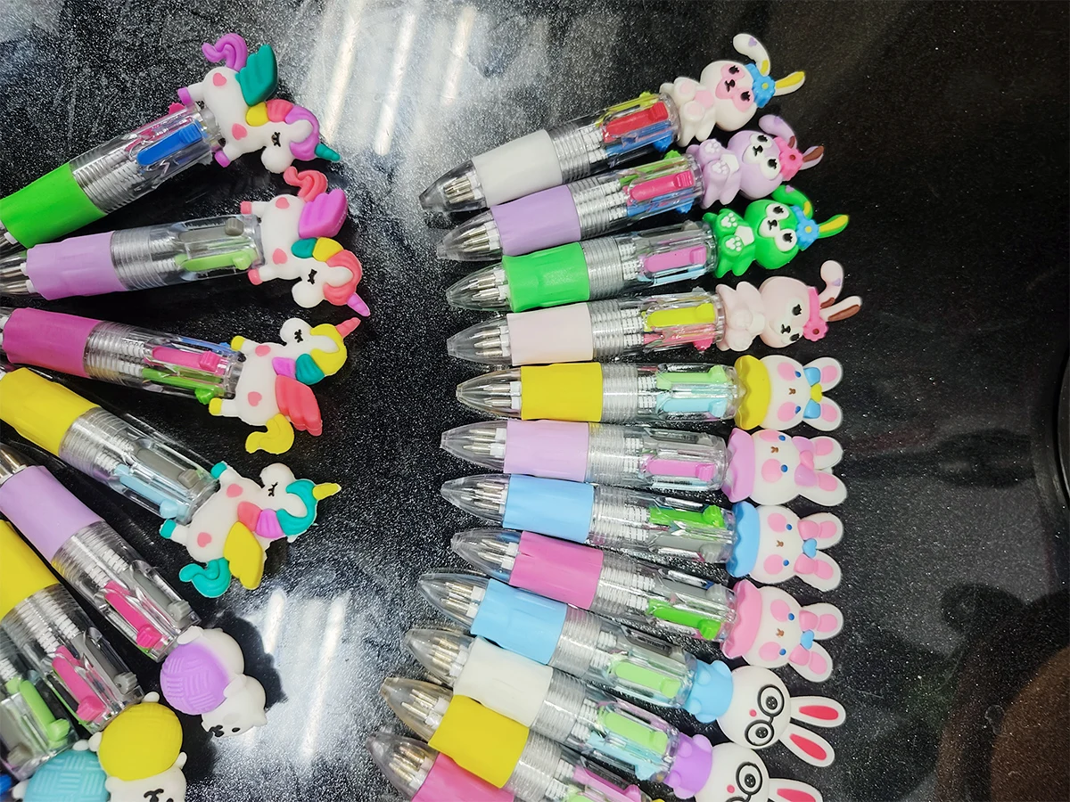 20Pcs/Lot Cute Cartoon 4 Color Mini Ballpoint Pen Kawaii Unicorn Flamingo Retractable Pen Stationery Gift School Office Supplies