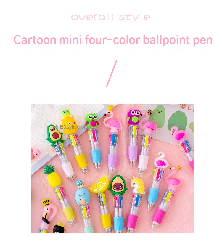 20Pcs/Lot Cute Cartoon 4 Color Mini Ballpoint Pen Kawaii Unicorn Flamingo Retractable Pen Stationery Gift School Office Supplies