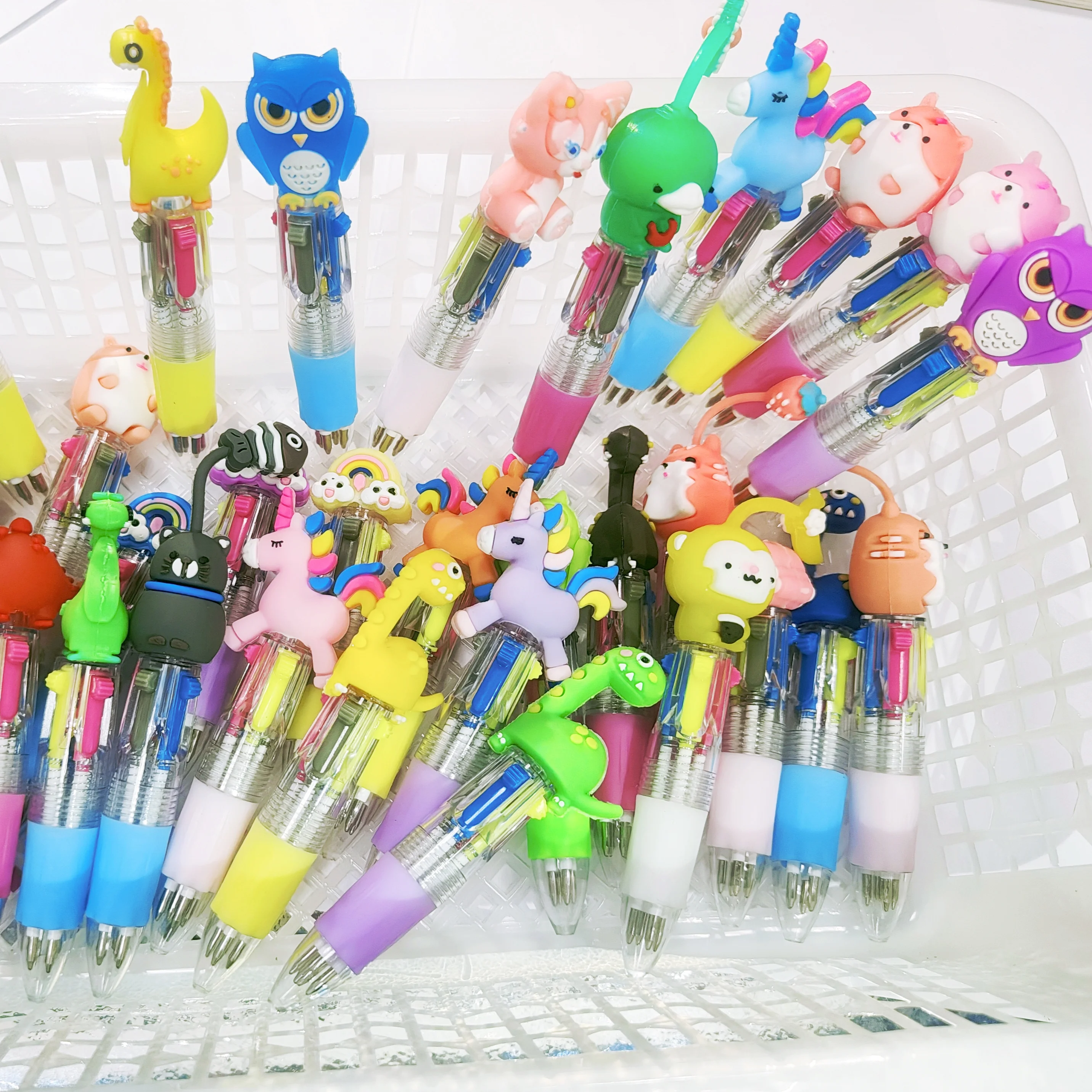20Pcs/Lot Cute Cartoon 4 Color Mini Ballpoint Pen Kawaii Unicorn Flamingo Retractable Pen Stationery Gift School Office Supplies