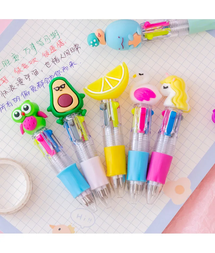 20Pcs/Lot Cute Cartoon 4 Color Mini Ballpoint Pen Kawaii Unicorn Flamingo Retractable Pen Stationery Gift School Office Supplies