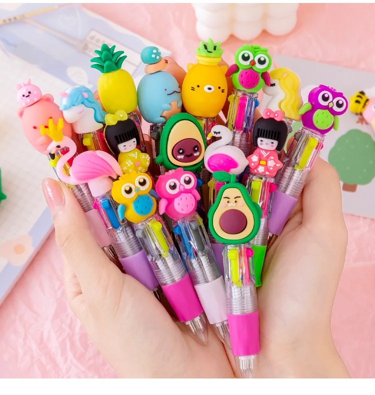 20Pcs/Lot Cute Cartoon 4 Color Mini Ballpoint Pen Kawaii Unicorn Flamingo Retractable Pen Stationery Gift School Office Supplies