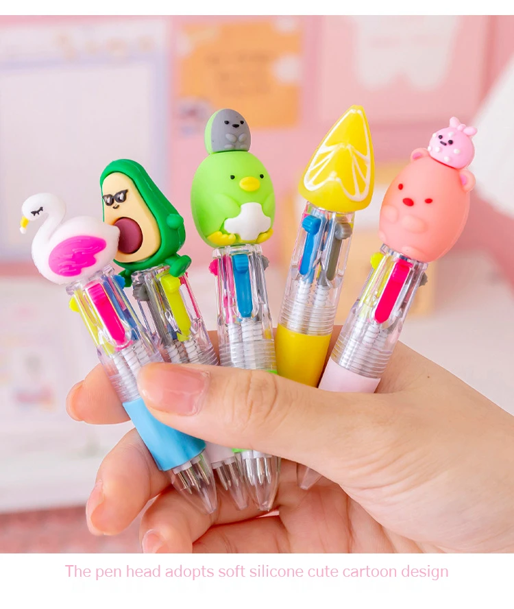 20Pcs/Lot Cute Cartoon 4 Color Mini Ballpoint Pen Kawaii Unicorn Flamingo Retractable Pen Stationery Gift School Office Supplies