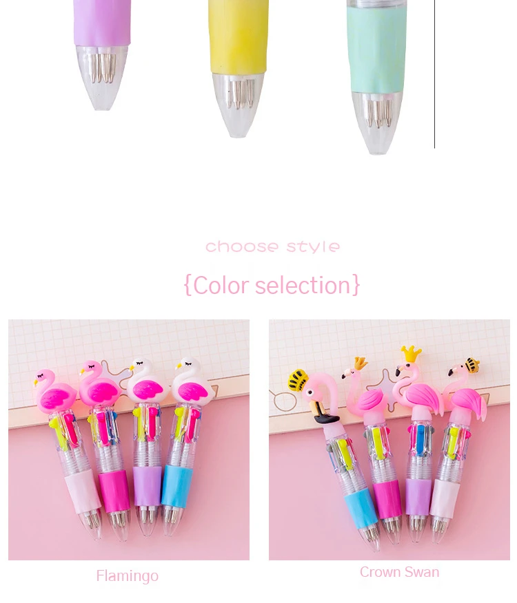 20Pcs/Lot Cute Cartoon 4 Color Mini Ballpoint Pen Kawaii Unicorn Flamingo Retractable Pen Stationery Gift School Office Supplies