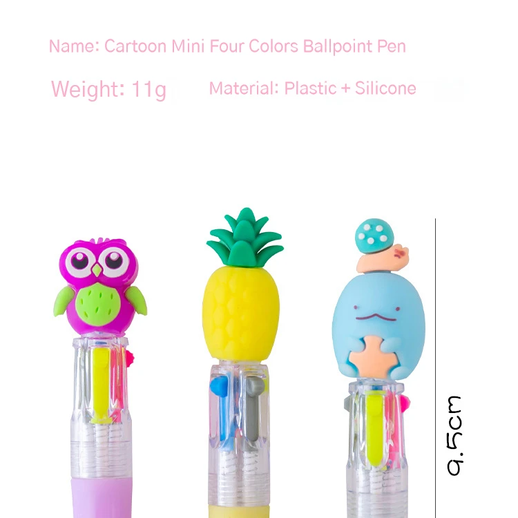 20Pcs/Lot Cute Cartoon 4 Color Mini Ballpoint Pen Kawaii Unicorn Flamingo Retractable Pen Stationery Gift School Office Supplies