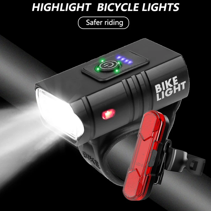2 New Led Bicycle Lights 1000Lm USB Charging Power Display Mountain Bike Front Light Flashlight Cycling Equipment Plus Bicycle Tail Light Set