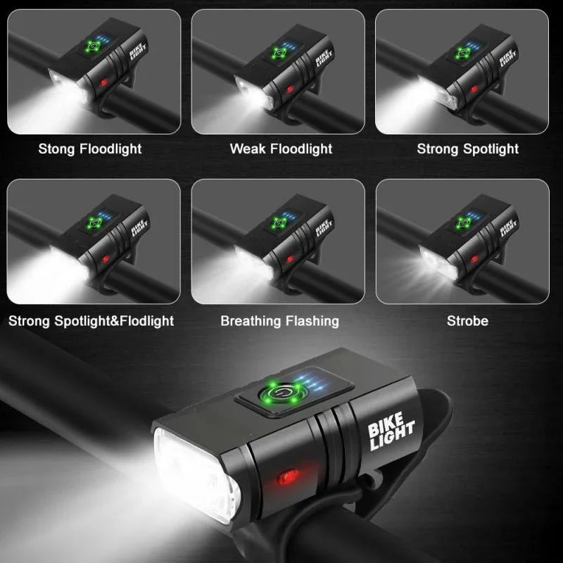 2 New Led Bicycle Lights 1000Lm USB Charging Power Display Mountain Bike Front Light Flashlight Cycling Equipment Plus Bicycle Tail Light Set