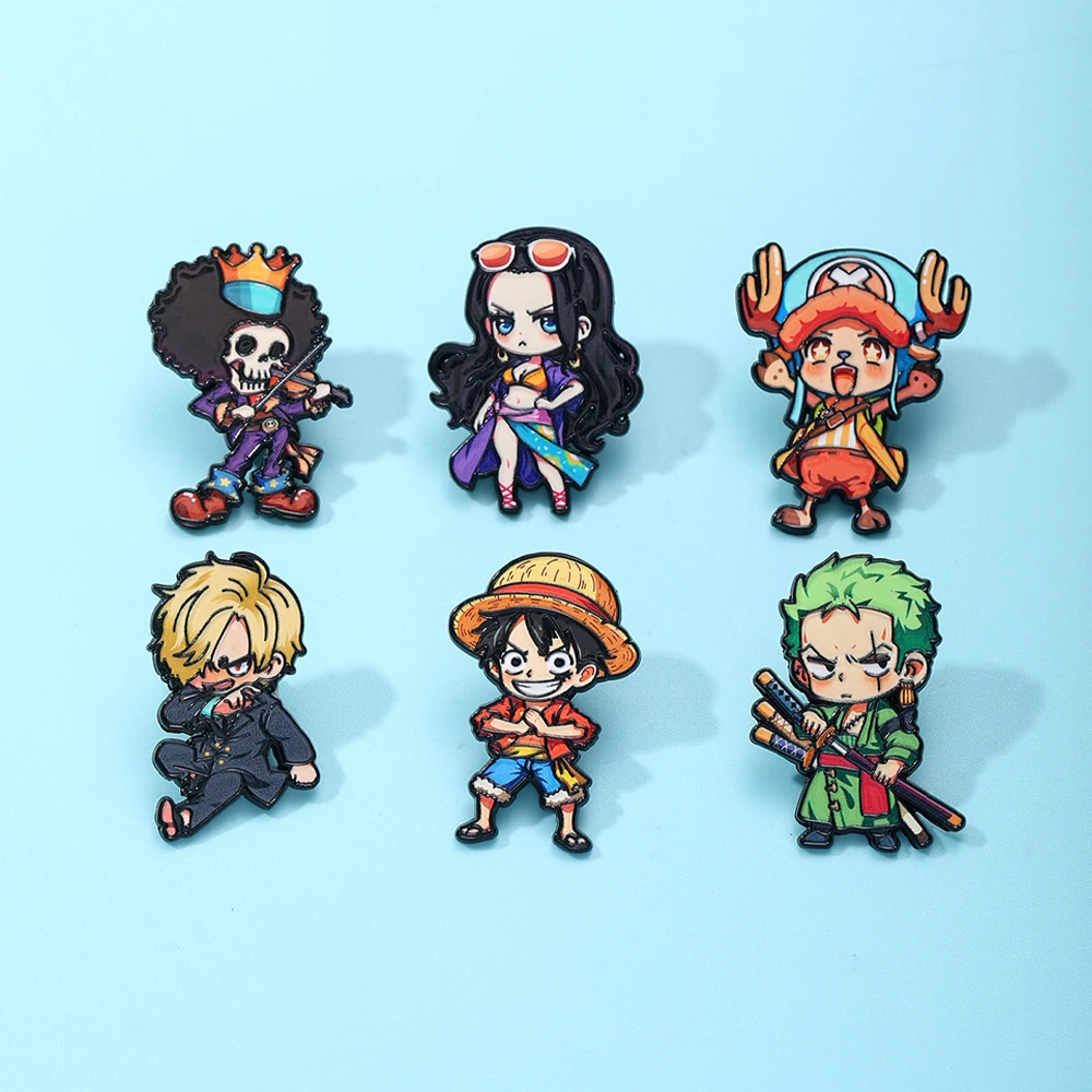6pcs ONE PIECE Cartoon Character Brooches Set Q Version including Monkey D. Luffy Roronoa Zoro Sanji Brook Gift for Friends