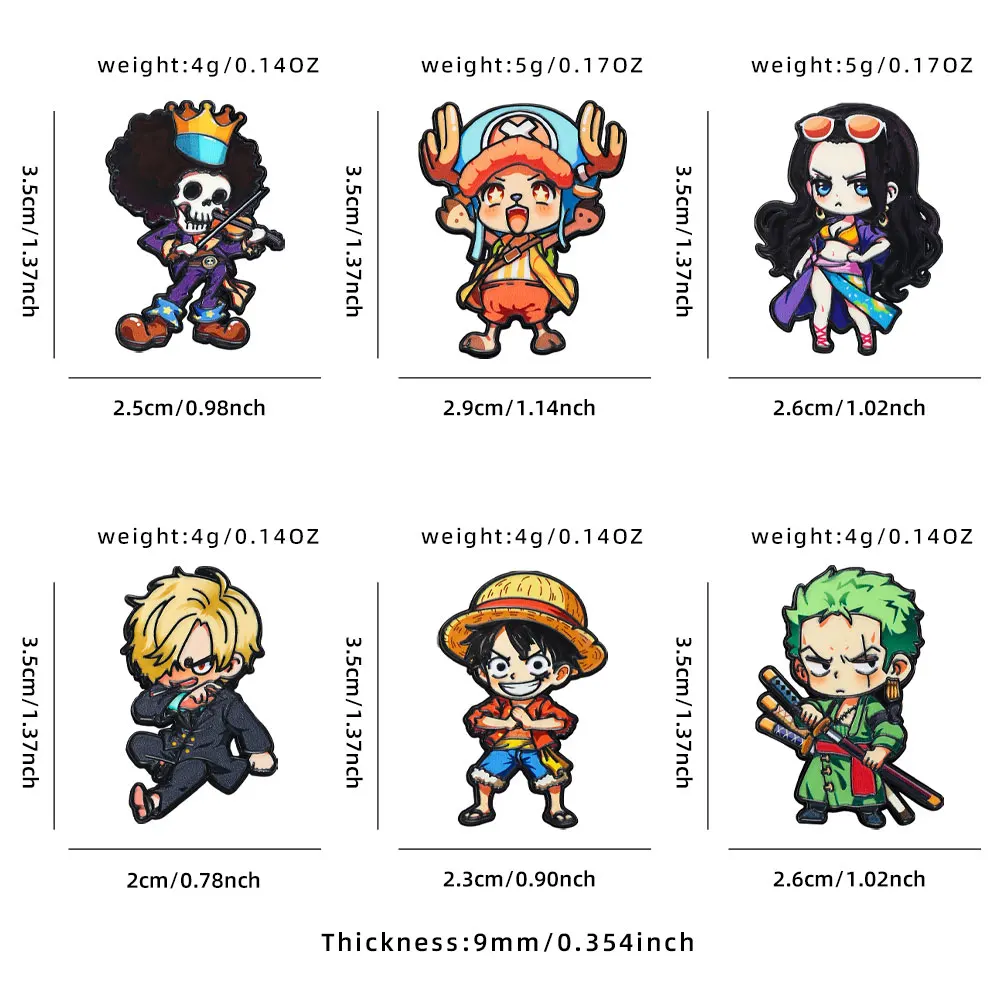6pcs ONE PIECE Cartoon Character Brooches Set Q Version including Monkey D. Luffy Roronoa Zoro Sanji Brook Gift for Friends