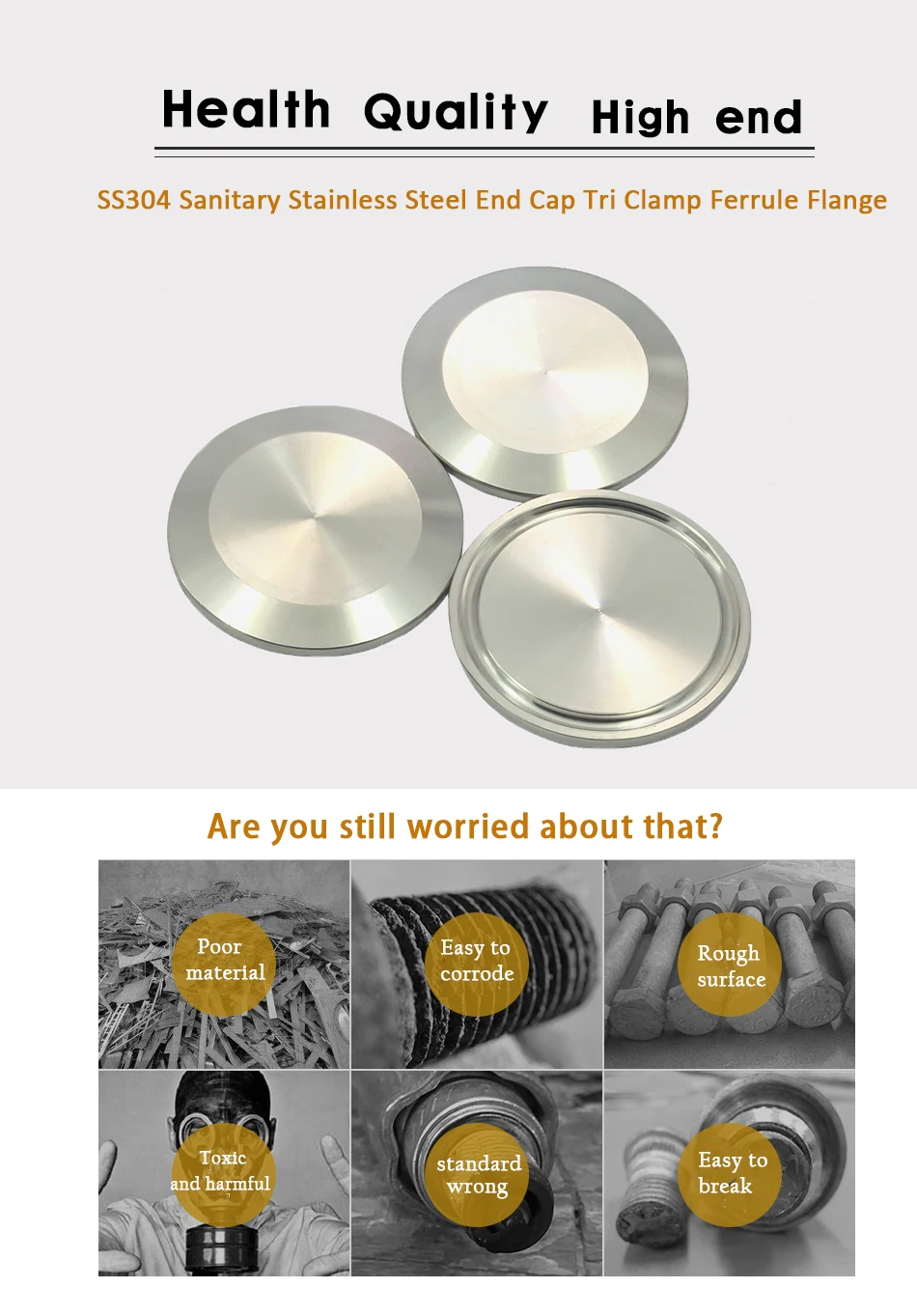YQBS Sanitary End Cap Blanking Plate Tri Clamp Ferrule Flange Stainless Steel SUS SS 304 Blanking Plate