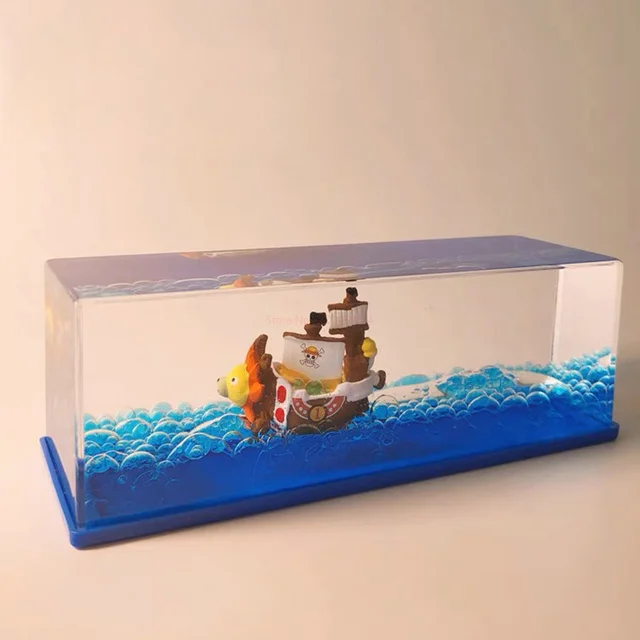One Piece Floating Drift Bottle 3D Ship Go Merry Thousand Sunny Fluid Boat In Bottle Home Desktop Decor Anime Collection Adult