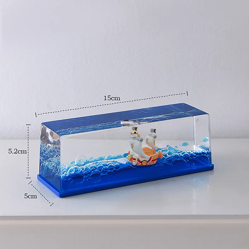 One Piece Floating Drift Bottle 3D Ship Go Merry Thousand Sunny Fluid Boat In Bottle Home Desktop Decor Anime Collection Adult