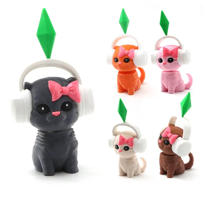 Cute Sims Cat Dancing Cat Car Ornament The Sims Kitten Mini Earphone Cat Model Dashboard Decor For Car Interior & Desk Gift